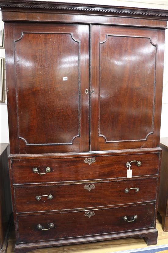 A George III mahogany secretaire linen press, H.204cm